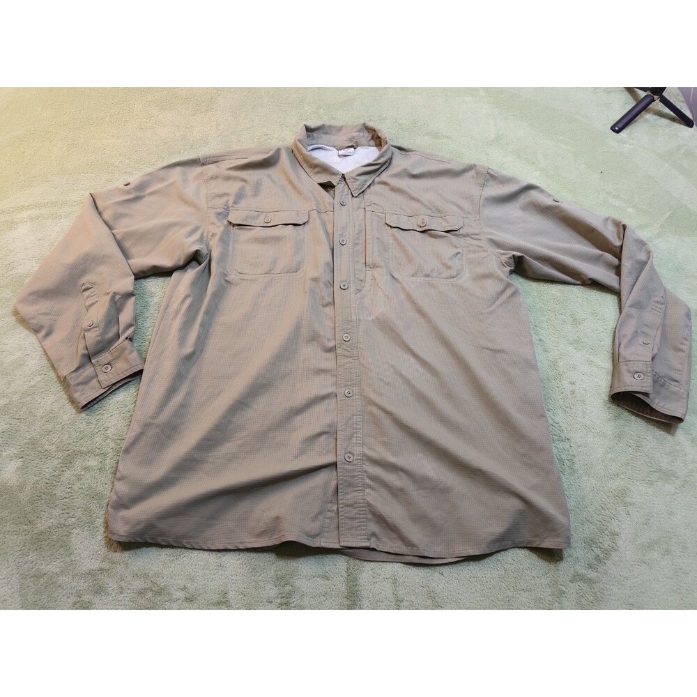 Hi-Tec Men's 2XL Shirt Tan Ripstop Vented Back Hiking Fishing Long Sleeve